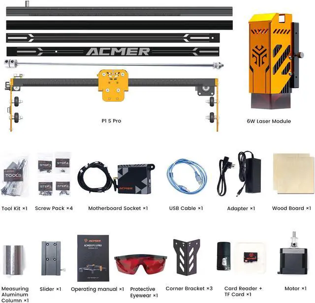 Alt view image 2 of 7 - Acmer P1 S PRO 72W Laser Engraver, 6W Output Laser Cutter and Engraver Machine for Wood, Metal, Acrylic, Leather