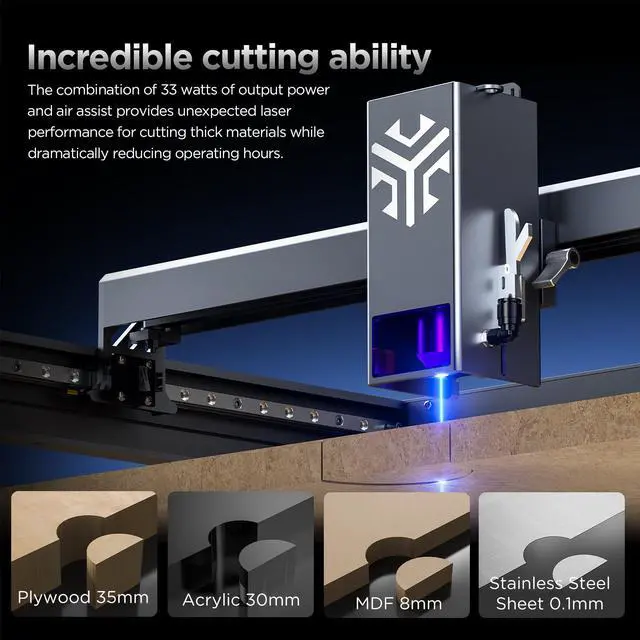 Alt view image 4 of 7 - ACMER P2 Laser Engraver, 33W Output Laser Cutter, 180W Laser Engraving Machine, CNC Laser Cutter and Engraver Machine for Stainless Steel, Wood, Metal, Acrylic, Leather