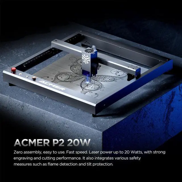 Alt view image 3 of 7 - ACMER P2 Laser Engraver, 20W Output Laser Cutter, 20000mW Laser Engraving Machine, CNC Laser Cutter and Engraver Machine for Stainless Steel, Wood, Metal, Acrylic, Leather