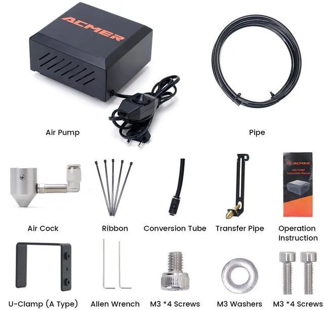 Alt view image 7 of 7 - ACMER Air Assist Pump Kit for Laser Cutter and Engraver, 30L/Min Adjustable, ,Eliminates Smoke/Dust, Shields Lens, Lowers Temp for Precision & Safety.