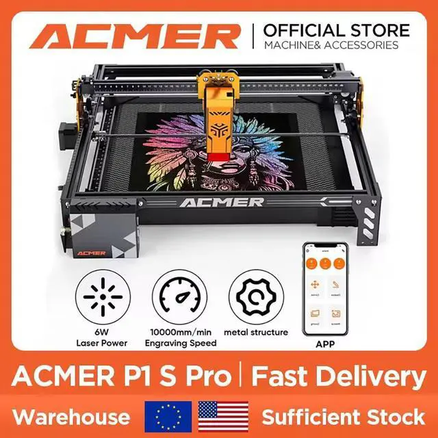 Main image of Acmer P1 S PRO 72W Laser Engraver, 6W Output Laser Cutter and Engraver Machine for Wood, Metal, Acrylic, Leather