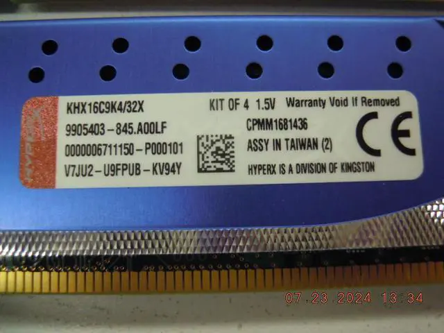 Alt view image 3 of 3 - HyperX 32GB (4 x 8GB) DDR3 1600 Desktop Memory XMP Model KHX16C9K4/32X