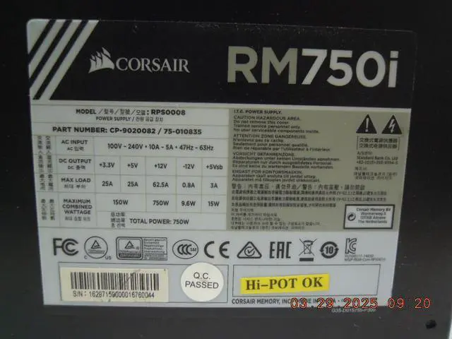 Alt view image 6 of 7 - Corsair RMi Series RM750i  750 Watt 80 PLUS® Gold Certified Fully Modular Power Supply * Part Number CP-9020082