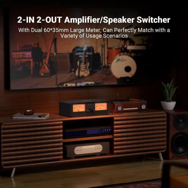 Alt view image 2 of 7 - Neohipo ET30 VU Meter Amplifier/Speaker Selector 2 in 2 Out Vintage Switcher Speaker Selector Switch with DB Panel Display & Remote Control