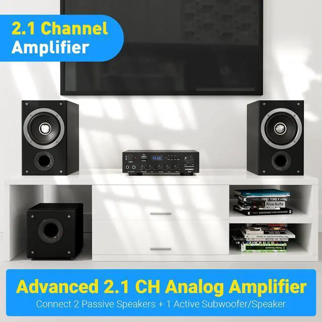 Alt view image 3 of 7 - Neohipo SA20 Stereo Receiver & Amplifier Home Audio Bluetooth Amp, Bluetooth 5.0, 500Wx2, 2.1 Channel