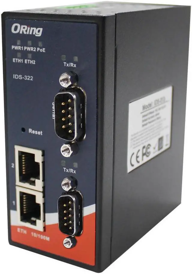 Main image of ORing IDS-322, Serial-to-Ethernet Modbus Gateway, 2 10/100 Ethernet, 2 RS232/422/485