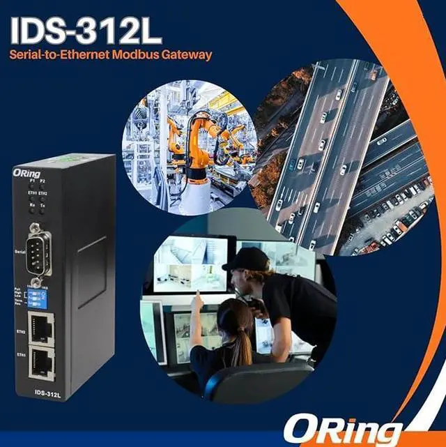 Alt view image 2 of 4 - ORing IDS-312L, Serial-to-Ethernet Modbus Gateway, 2 10/100 Ethernet, RS232/422/485