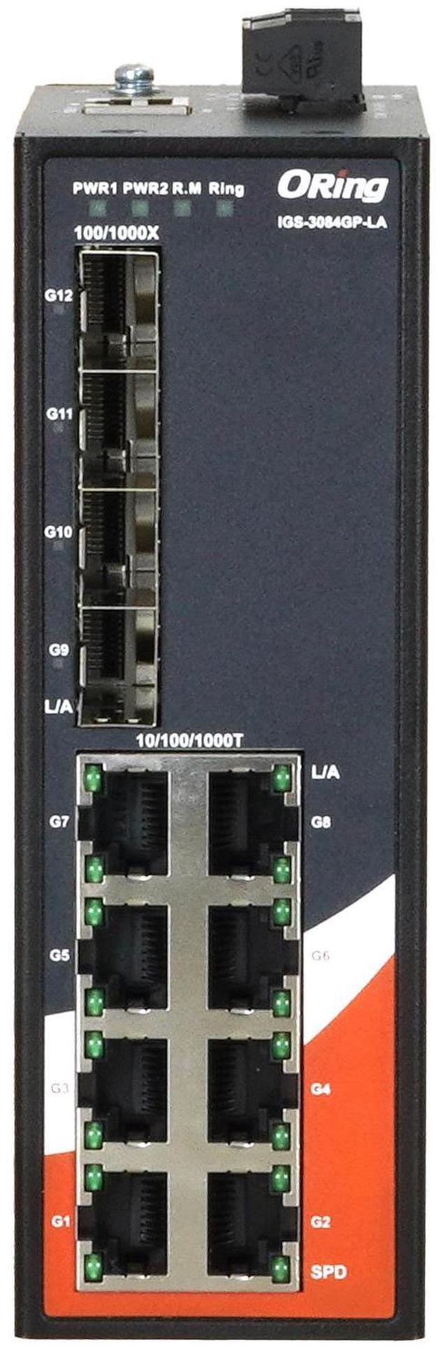 Alt view image 2 of 3 - ORing IGS-3084GP-LA 12-port Managed Gigabit Ethernet Switch, 8 GE + 4 SFP Slots, VLAN, QOS, LACP