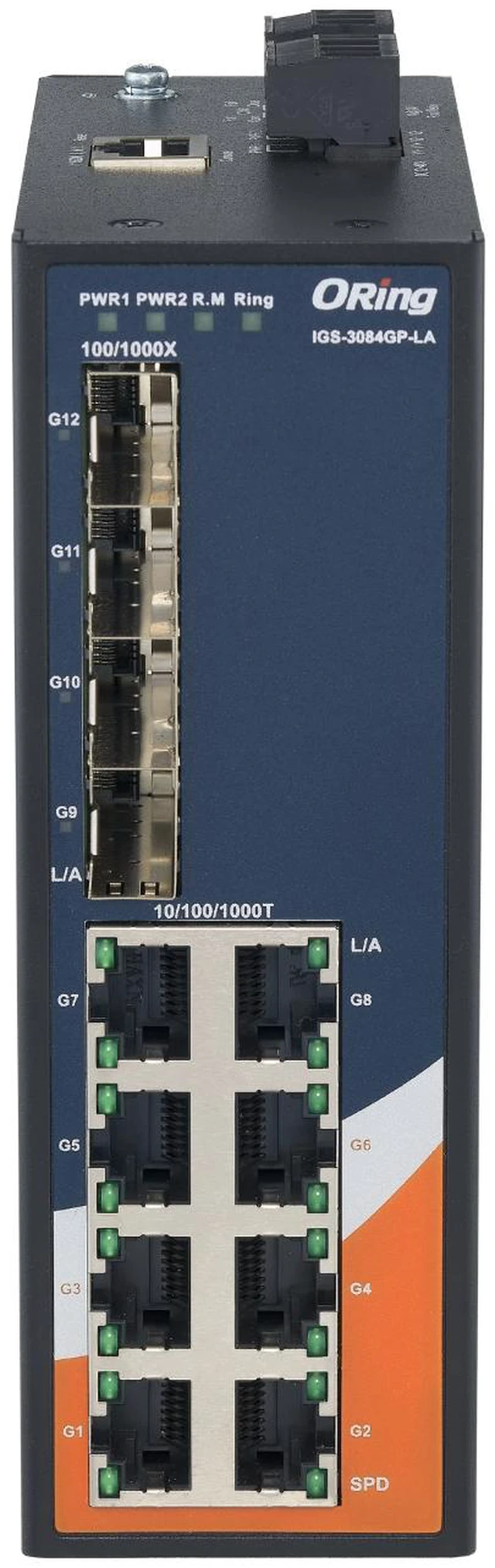 Alt view image 2 of 4 - ORing IGS-3084GP-LA 12-port Managed Gigabit Ethernet Switch, 8 GE + 4 SFP Slots, VLAN, QOS, LACP