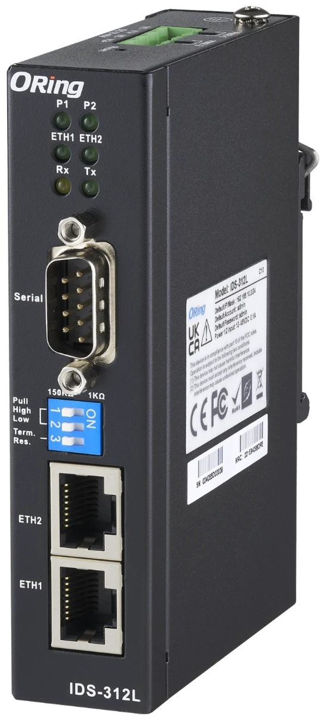 Alt view image 3 of 6 - ORing IDS-312L, Serial-to-Ethernet Modbus Gateway, 2 10/100 Ethernet, RS232/422/485