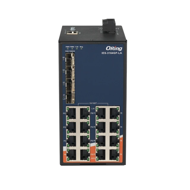 Alt view image 2 of 6 - ORing IES-3164GP-LA Managed Ethernet Switch with 16 10/100BaseTX Ports, 4 100/1000BaseSFP Slots, -40~75°C