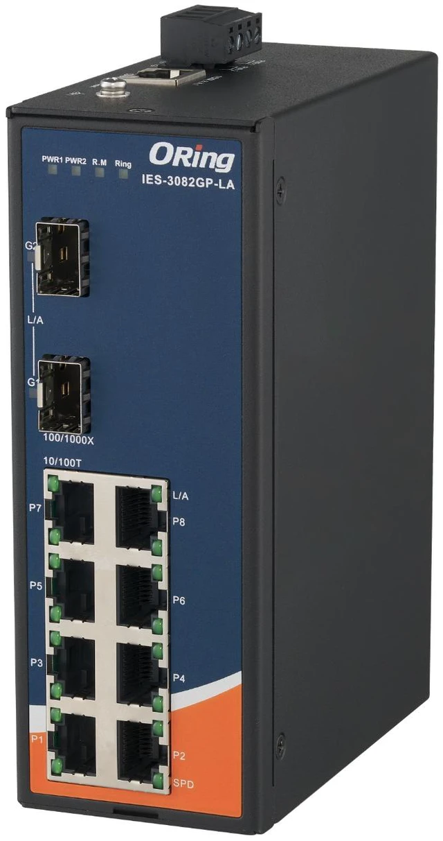 Alt view image 3 of 5 - ORing IES-3082GP-LA Managed Ethernet Switch with 8 10/100BaseTX Ports, 2 100/1000BaseSFP Slots, -40~75°C