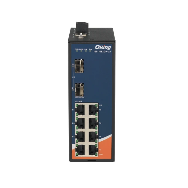 Alt view image 2 of 5 - ORing IES-3082GP-LA Managed Ethernet Switch with 8 10/100BaseTX Ports, 2 100/1000BaseSFP Slots, -40~75°C