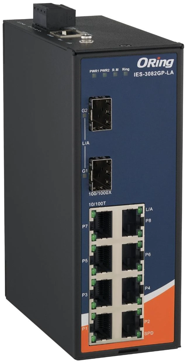 Main image of ORing IES-3082GP-LA Managed Ethernet Switch with 8 10/100BaseTX Ports, 2 100/1000BaseSFP Slots, -40~75°C