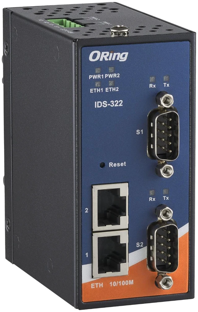 Main image of ORing IDS-322, Serial-to-Ethernet Modbus Gateway, 2 10/100 Ethernet, 2 RS232/422/485