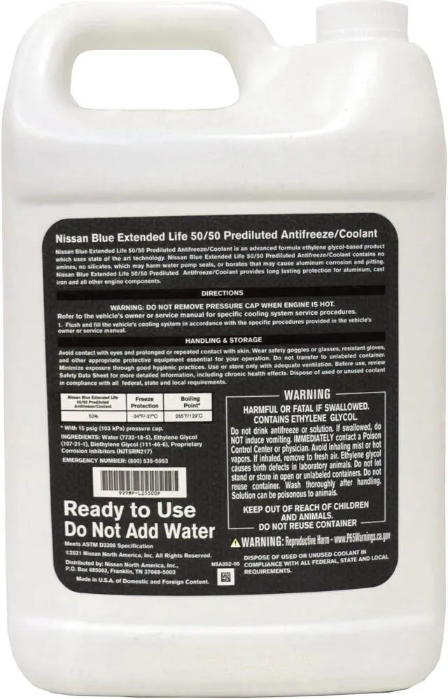 Alt view image 4 of 4 - Nissan Genuine Fluid 999MP-L25500P Blue Long Life Antifreeze/Coolant - 2 Gallons