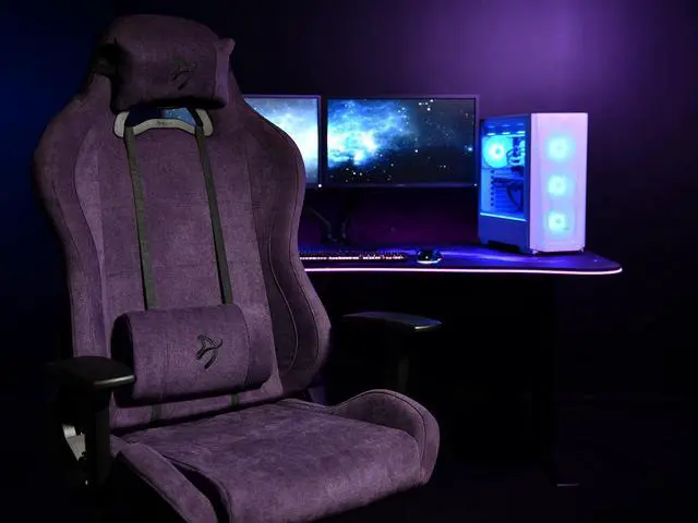 Alt view image 5 of 5 - Arozzi Torretta Premium Soft Fabric Upholstery Fabric with Unique Velvety Texture Breathable Fluid-Repellant Ergonomic Design with 2 Supportive Pillows for Office and Gaming Chair - Purple