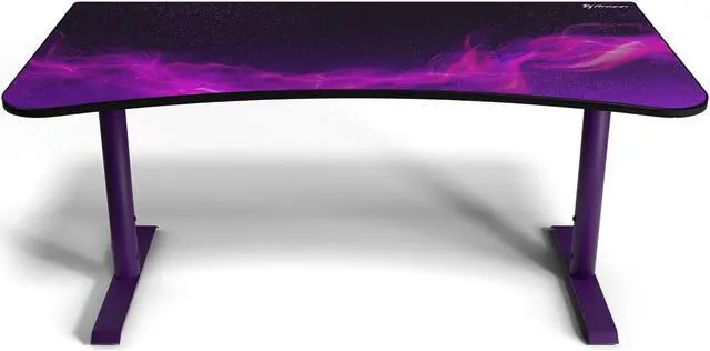 Alt view image 4 of 4 - Arozzi Arena Ultrawide Curved Gaming and Office Desk with Full Surface Water Resistant and Washable Mouse Pad and 3 Custom Monitor Mount Cut Outs with Cable Management - Purple Galaxy