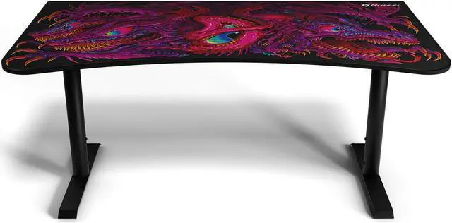 Alt view image 4 of 4 - Arozzi Arena Ultrawide Curved Gaming and Office Desk with Full Surface Water Resistant and Washable Mouse Pad and 3 Custom Monitor Mount Cut Outs with Cable Management - Crawling Chaos