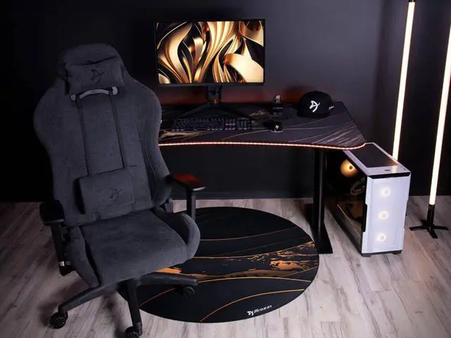 Alt view image 4 of 4 - Arozzi Zona Microfiber Noise Dampening and Scratch Protection Anti-Slip Chair Mat - Black Gold