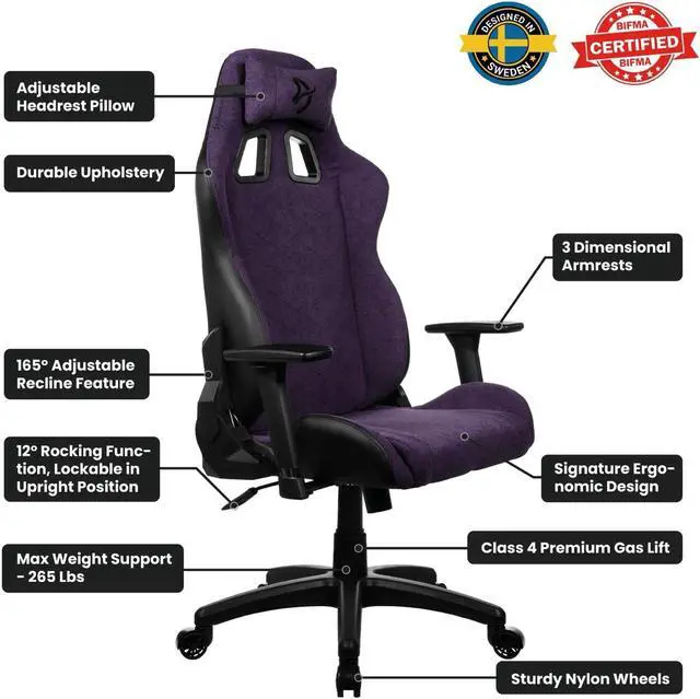 Alt view image 4 of 6 - Arozzi Avanti Premium Soft Fabric Upholstery Fabric with Unique Velvety Texture Breathable Fluid-Repellant Ergonomic Design for Office and Gaming Chair - Pure Purple