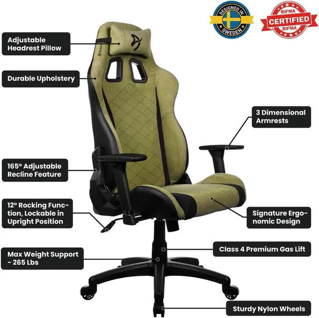 Alt view image 4 of 6 - Arozzi Avanti Premium Soft Fabric Upholstery Fabric with Unique Velvety Texture Breathable Fluid-Repellant Ergonomic Design for Office and Gaming Chair - Moss Green