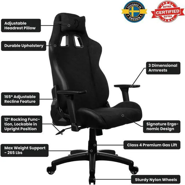 Alt view image 4 of 6 - Arozzi Avanti Premium Soft Fabric Upholstery Fabric with Unique Velvety Texture Breathable Fluid-Repellant Ergonomic Design for Office and Gaming Chair - Pure Black