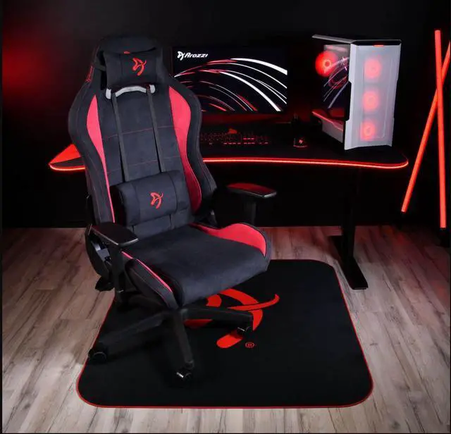 Alt view image 4 of 4 - Arozzi Zona Quattro Microfiber Noise Dampening and Scratch Protection Anti-Slip Chair Mat - Black - Red
