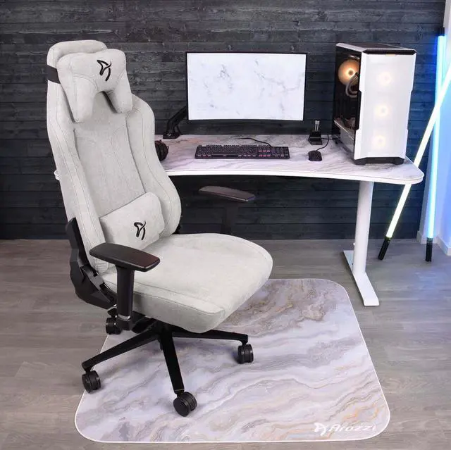 Alt view image 4 of 4 - Arozzi Zona Quattro Microfiber Noise Dampening and Scratch Protection Anti-Slip Chair Mat - White Marble