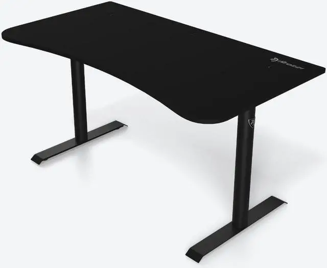 Main image of Arozzi Arena Medium Curved Gaming and Office Desk with Full Surface Water Resistant and Washable Mouse Pad, 2 Monitor Mount Cut-Outs, and Built-In Cable Management - Pure Black
