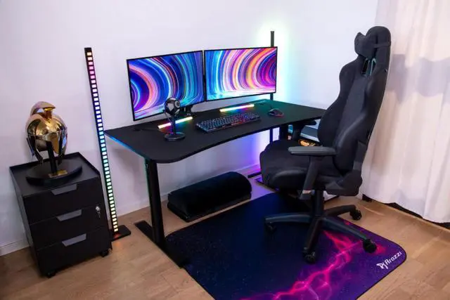 Alt view image 6 of 7 - Arozzi Arena Medium Curved Gaming and Office Desk with Full Surface Water Resistant and Washable Mouse Pad, 2 Monitor Mount Cut-Outs, and Built-In Cable Management - Pure Black
