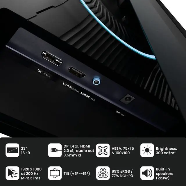 Alt view image 7 of 7 - Arozzi Nova 24" IPS 200Hz Gaming Monitor - Black