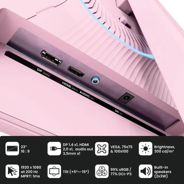 Alt view image 6 of 7 - Arozzi Nova 24" IPS 200Hz Gaming Monitor - Pink