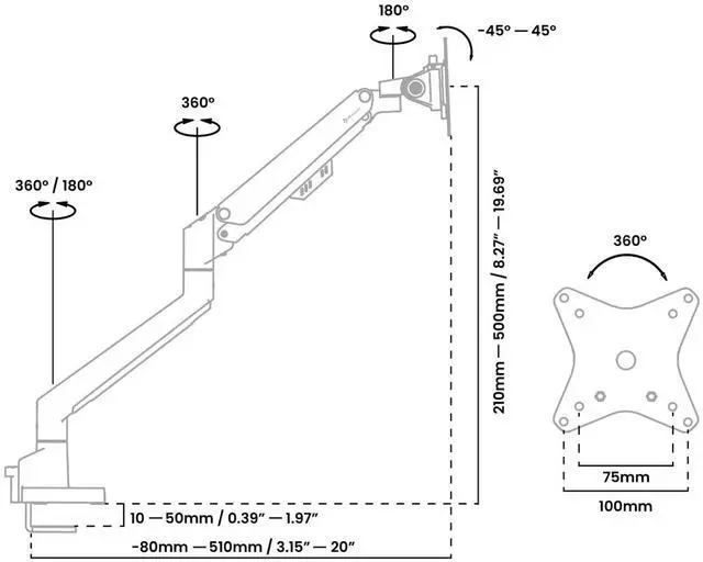 Alt view image 4 of 7 - Arozzi Alzare Neo - Gas Spring Monitor Arm - White