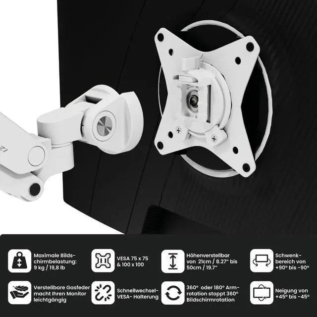 Alt view image 5 of 7 - Arozzi Alzare Neo - Gas Spring Monitor Arm - White