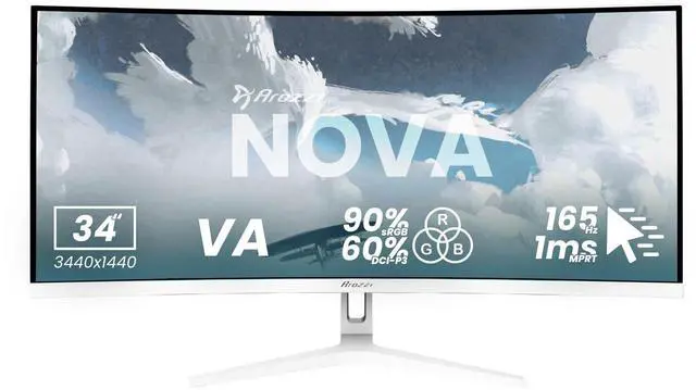 Main image of Arozzi Nova 34" Curved VA 165Hz Ultrawide Gaming Monitor - White