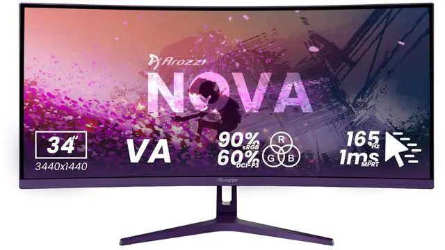 Main image of Arozzi Nova 34" Curved VA 165Hz Ultrawide Gaming Monitor - Purple