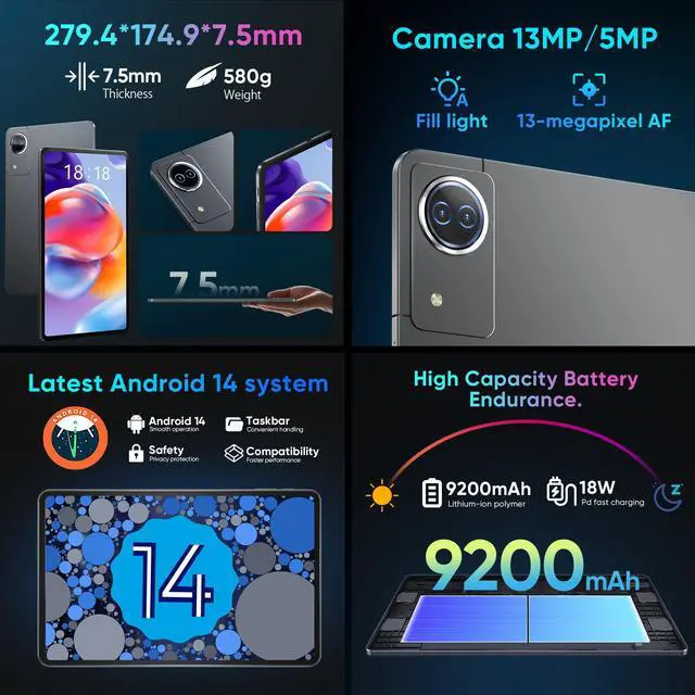 Alt view image 6 of 7 - N-one Android 14 Tablet, 2024 Newest Android Tablets Qualcomm Snapdragon 8 Core 20GB(8+12) 128GB 12 inch FHD Screen, Unlocked 4G LTE Cellular WiFi 9200mAh Fast Charger