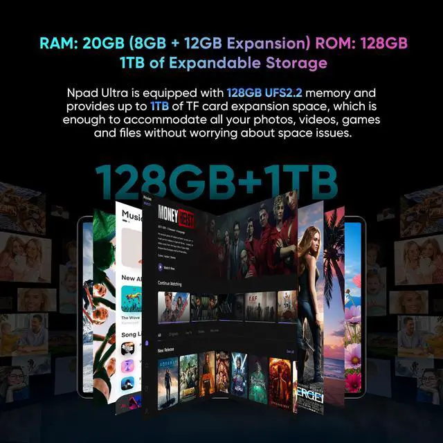 Alt view image 5 of 7 - N-one Android 14 Tablet, 2024 Newest Android Tablets Qualcomm Snapdragon 8 Core 20GB(8+12) 128GB 12 inch FHD Screen, Unlocked 4G LTE Cellular WiFi 9200mAh Fast Charger