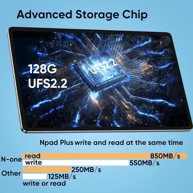 Alt view image 4 of 7 - N-one NPad Plus Tablet with Case and Tempered Glass, 10.4 Inch 2K Incell Screen MTK8183 Octa Core 2.0Ghz 8GB+8GB ExpansionRAM 128GB ROM Camera 5MP+13MP, 7500mAh Battery, Android 13 Tablet