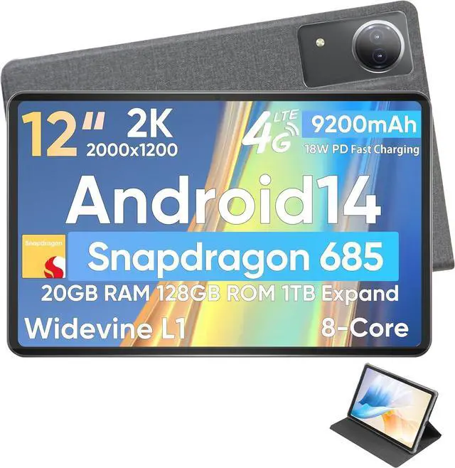 Main image of N-one Android 14 Tablet, 2024 Newest Android Tablets Qualcomm Snapdragon 8 Core 20GB(8+12) 128GB 12 inch FHD Screen, Unlocked 4G LTE Cellular WiFi 9200mAh Fast Charger