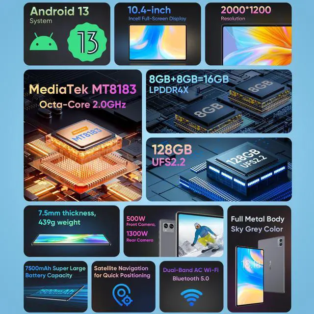 Alt view image 3 of 7 - N-one Android 13 Tablet, 10.1 inch HD IPS Screen 8GB RAM 64GB ROM & 1TB Expansion, 5MP Camera WiFi Bluetooth Widevine L1 Stream Video Reading Student Kit Tablet Gift