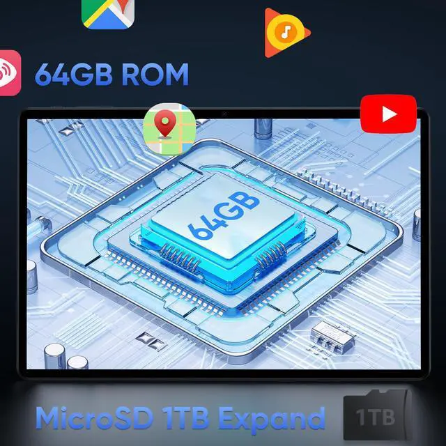 Alt view image 6 of 7 - N-one Android 13 Tablet, 10.1 inch HD IPS Screen 8GB RAM 64GB ROM & 1TB Expansion, 5MP Camera WiFi Bluetooth Widevine L1 Stream Video Reading Student Kit Tablet Gift