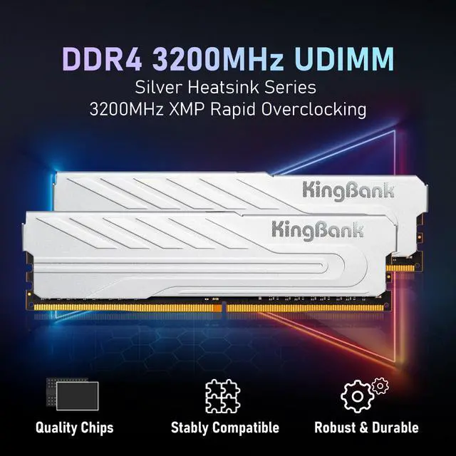 Alt view image 3 of 7 - KingBank Computer Desktop Memory Ram DDR4 16GB(2x8GB) 3200MHz CL16 1.35V with Heatsink for Desktop Computer High Performance Gaming Office