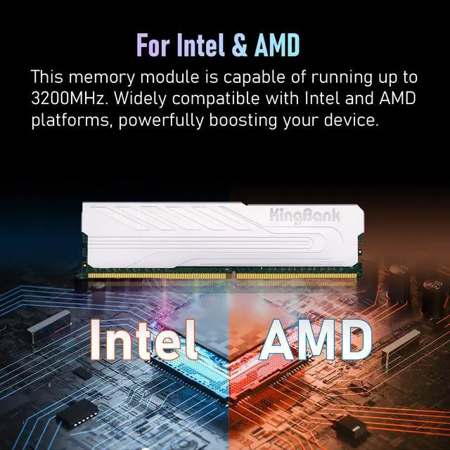 Alt view image 4 of 7 - KingBank Computer Desktop Memory Ram DDR4 16GB(2x8GB) 3200MHz CL16 1.35V with Heatsink for Desktop Computer High Performance Gaming Office