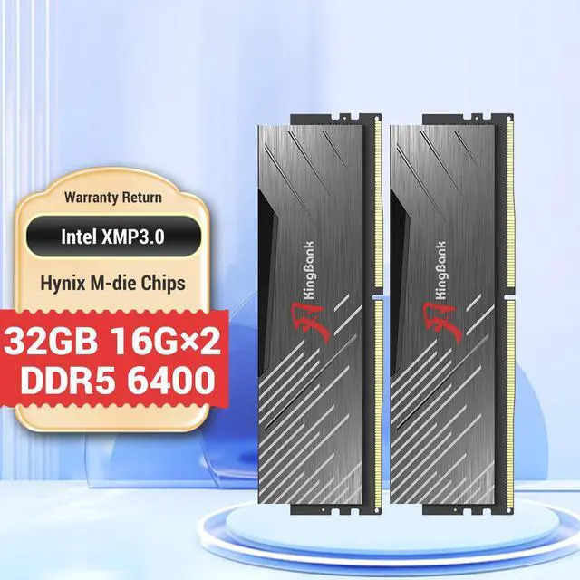 Alt view image 2 of 7 - KingBank Computer Desktop Memory Ram Hynix M-die  DDR5 32GB(2x16GB)  6400MHz CL32 1.4V with Heatsink for Desktop Computer High Performance Gaming
