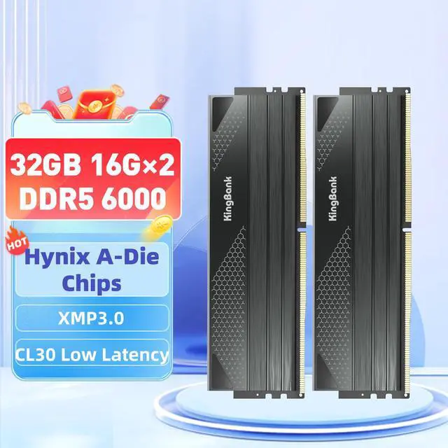 Alt view image 2 of 7 - KingBank Computer Desktop Memory Ram Hynix A-die  DDR5 32GB(2x16GB) 6000MHz CL30 1.35V with Thick Heatsink for Desktop Computer High Performance Gaming