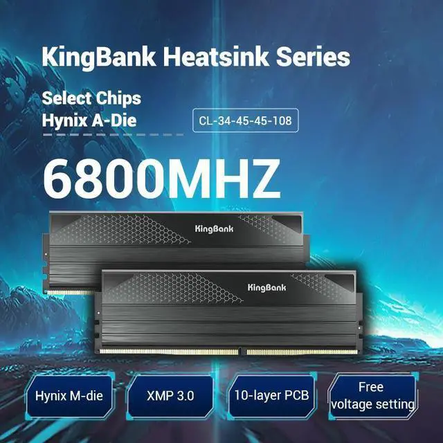 Alt view image 3 of 7 - KingBank Computer Desktop Memory Ram Hynix M-die  DDR5 48GB (2 x 24GB) 6800MHz CL34 1.4V with Thick Heatsink for Desktop Computer High Performance Gaming