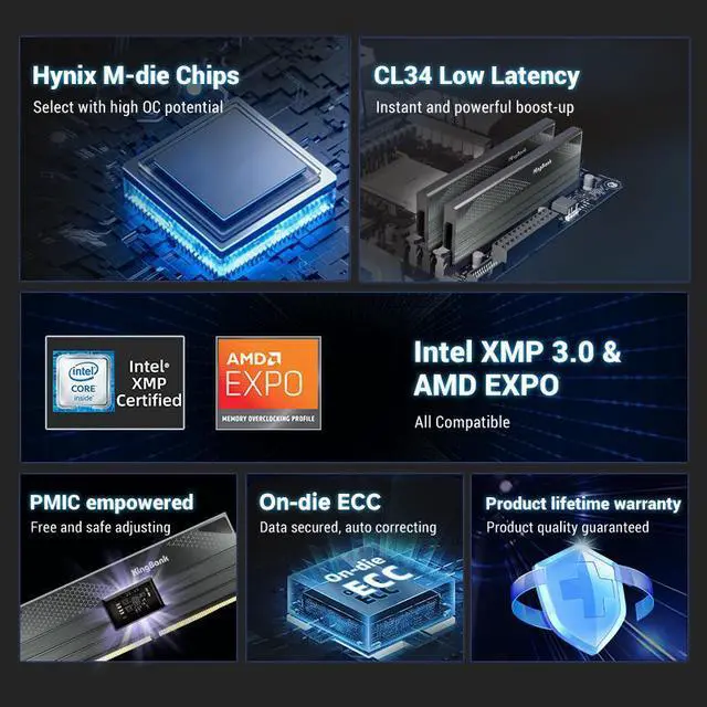 Alt view image 4 of 7 - KingBank Computer Desktop Memory Ram Hynix M-die  DDR5 48GB (2 x 24GB) 6800MHz CL34 1.4V with Thick Heatsink for Desktop Computer High Performance Gaming
