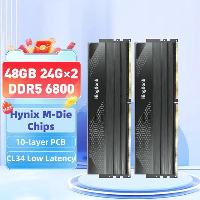 Alt view image 2 of 7 - KingBank Computer Desktop Memory Ram Hynix M-die  DDR5 48GB (2 x 24GB) 6800MHz CL34 1.4V with Thick Heatsink for Desktop Computer High Performance Gaming